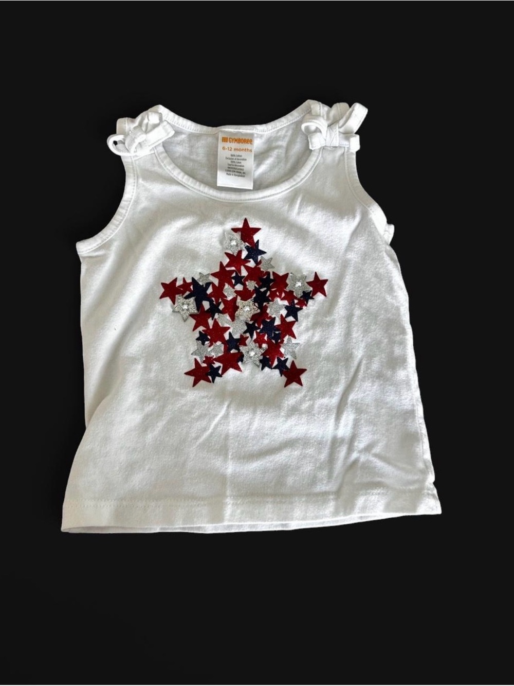 Gymboree White Tank Top with Red, Navy & Silver Star Cluster